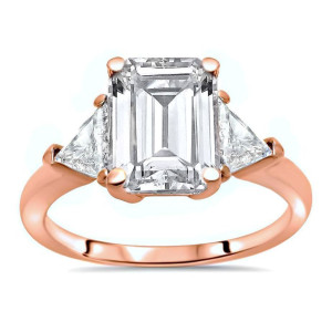 Rose Gold Engagement Ring with Trillion Cut Emerald Moissanite and 3.2 ct Total Gem Weight