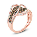 Chic Rose Gold Ring with Multi-Row Bypass Style, featuring Yaffie 3/4 Carat Diamond Mix in Champagne and White.