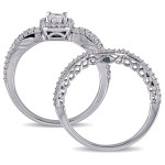 The Signature Collection Yaffie Bridal Set: Blue & White Diamonds, 3/4ct TDW, with Halo & Split Shank in White Gold.