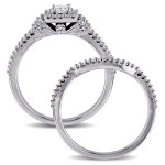 Signature Collection Yaffie Bridal Ring Set - 3/4ct TDW Princess and Round-Cut Diamonds with a Halo in White Gold