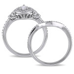 The Signature Collection Yaffie White Gold Bridal Ring Set with 5/8ct TDW Pear and Round-Cut Diamond Halo