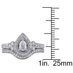 The Signature Collection Yaffie White Gold Bridal Ring Set with 5/8ct TDW Pear and Round-Cut Diamond Halo