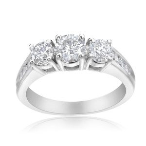 White Gold Triple Diamond Ring with 1.5ct Total Weight