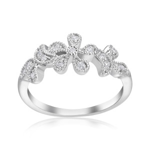 White Gold Flower Ring with 1/5ct Total Diamond Weight by Yaffie