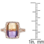 Yaffie Anika & August Bolivianite Ametrine Ring with Cushion-cut & Diamond in Rose Gold