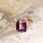 Yaffie Anika & August Bolivianite Ametrine Ring with Cushion-cut & Diamond in Rose Gold