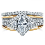 Marquise Diamond Art Deco Bridal Ring Set - Yaffie 2-tone Gold Elegance (1 1/5ct TDW)