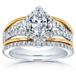 Yaffie 2-Tone Gold Art Deco Bridal Ring Set with Marquise Diamond Sparkle (1 1/5ct TDW)