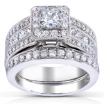 Princess-cut Halo Diamond Bridal Set with 1 5/8ct TDW - Yaffie Gold