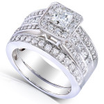 Princess-cut Halo Diamond Bridal Set with 1 5/8ct TDW - Yaffie Gold