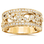 Vintage Floral Milgrain Anniversary Ring with Yaffie Gold and 1/4ct Round Diamond TDW