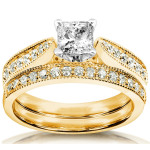 Sparkling Yaffie Gold Bridal Ring Set with 4/5 Carat Total Diamond Weight
