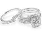 Princess Halo Bridal Ring Set with Yaffie 1 1/2ct TDW White Gold Diamonds