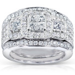 White Gold Bridal Ring Set with 1 1/3ct TDW Diamonds by Yaffie - Perfect for Your Special Day in 3 Pieces!