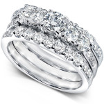 White Gold Bridal Ring Set with 1 1/3ct TDW Diamonds by Yaffie - Perfect for Your Special Day in 3 Pieces!
