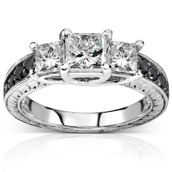 Custom-Made Yaffie™ Black & White 3-Stone Diamond Engagement Ring with 1 3/8ct TDW White Gold