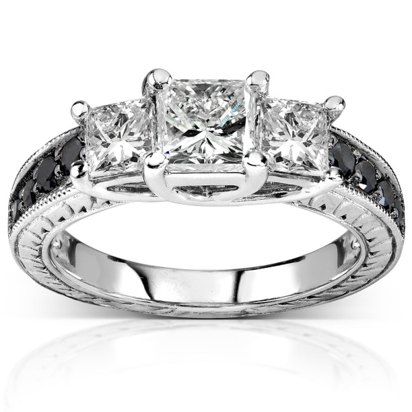 Yaffie™ Handcrafted Black and White 3-Stone Diamond Engagement Ring with 1 3/8ct TDW in White Gold