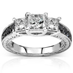 White Gold 1 3/8ct TDW Black and White 3-Stone Diamond - Yaffie Engagement Ring