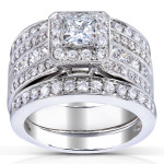 Adorn yourself with royalty - Yaffie Princess-cut Halo Diamond 3-piece Bridal Set, featuring 1 4/5ct TDW in White Gold.