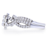 Forever Shimmering 1ct Moissanite and 3/4ct TDW Diamond Bridal Set with Criss Cross Design in White Gold by Yaffie.