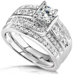White Gold Bridal Ring Set with Stunning 1ct TDW Diamonds by Yaffie
