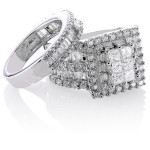 Shimmering Yaffie 2 4/5ct TDW Diamond Halo Wedding Ring Set in White Gold