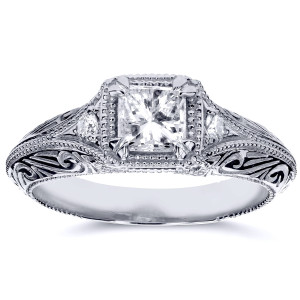 Antique Filigree White Gold Engagement Ring with 5/8ct TDW Sparkling Diamonds by Yaffie
