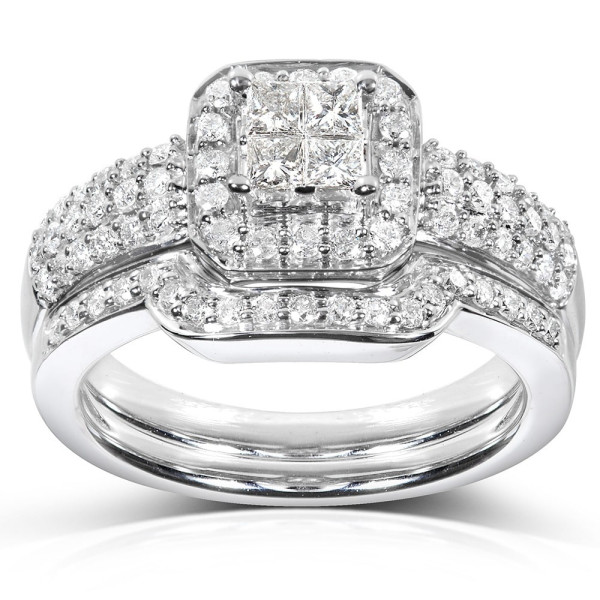 Yaffie White Gold Bridal Set with Sparkling 5/8ct TDW Diamonds and Gorgeous Halo Ring