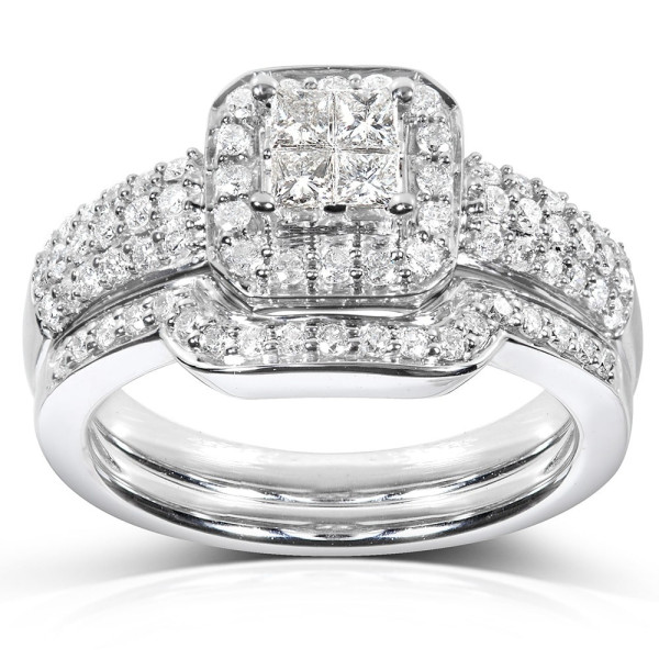 Sparkling Yaffie Diamond Bridal Set with White Gold Halo, 5/8ct Total Weight