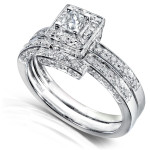 Radiant Love: Yaffie 5/8ct TDW White Gold Diamond Bridal Ring Ensemble