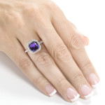 Amethyst & Diamond Halo Ring in Yaffie White Gold with 6 1/10ct Total Carat Weight