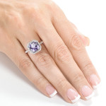Amethyst Asscher Ring with Dazzling Diamond Halo in 18k White Gold