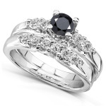 Yaffie ™ Custom Black and White Diamond Bridal Ring Set - Golden 1 1/4ct TDW