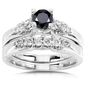 Yaffie ™ Exquisite Black and White Diamond Bridal Ring Duo - Handcrafted with a Stunning 1 1/4ct TDW Gold Accents