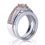 Rose Accented Halo Diamond Bridal Set with 1 1/4ct TDW from Yaffie Gold