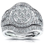 Dazzling Yaffie Gold Bridal Ring Set with 1.20ct Diamond Halo