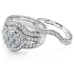Golden Yaffie 1.2ct TDW Diamond Halo 3-Piece Wedding Ring Set