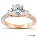 3-Stone Pave Moissanite & Diamond Engagement Ring with 1.4ct TGW in Yaffie Gold