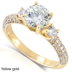 3-Stone Pave Moissanite & Diamond Engagement Ring with 1.4ct TGW in Yaffie Gold