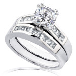 Golden Yaffie Bridal Ring Set with Cushion-cut Moissanite and Diamond, 1 3/4ct TCW
