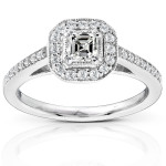 Gold Asscher Diamond Ring with Sparkling 1/2ct TDW Halo by Yaffie