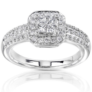 The Royal Yaffie Half Carat Princess-cut Diamond Halo Engagement Ring in Gold