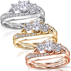 Golden Yaffie Diamond Bridal Ring Set with 1ct Total Diamond Weight for Engagement