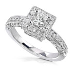 Gold Yaffie Diamond Engagement Ring with a Princess Halo, 1ct TDW