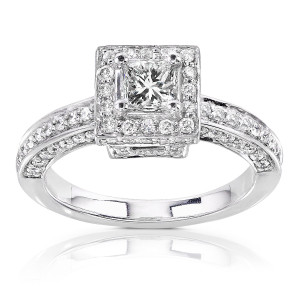 Beautiful Yaffie Gold Engagement Ring with a 1ct TDW Diamond and Princess Halo