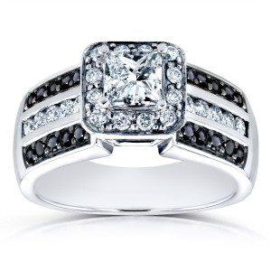 Yaffie Multi-Row Princess Diamond Engagement Ring: Black & White Beauty.