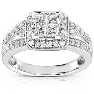 Yaffie Gold 1ct TDW Quad Princess Halo Diamond Engagement Ring