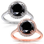 Custom Black & White Diamond Halo Ring by Yaffie ™ - 3.875 ct TDW Gold