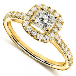 Golden Yaffie Princess and Round Diamond Engagement Ring with Halo, 3/4ct TDW