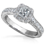 Sparkling Yaffie Gold Princess-cut Diamond Ring with Halo, 3/4ct Total Weight